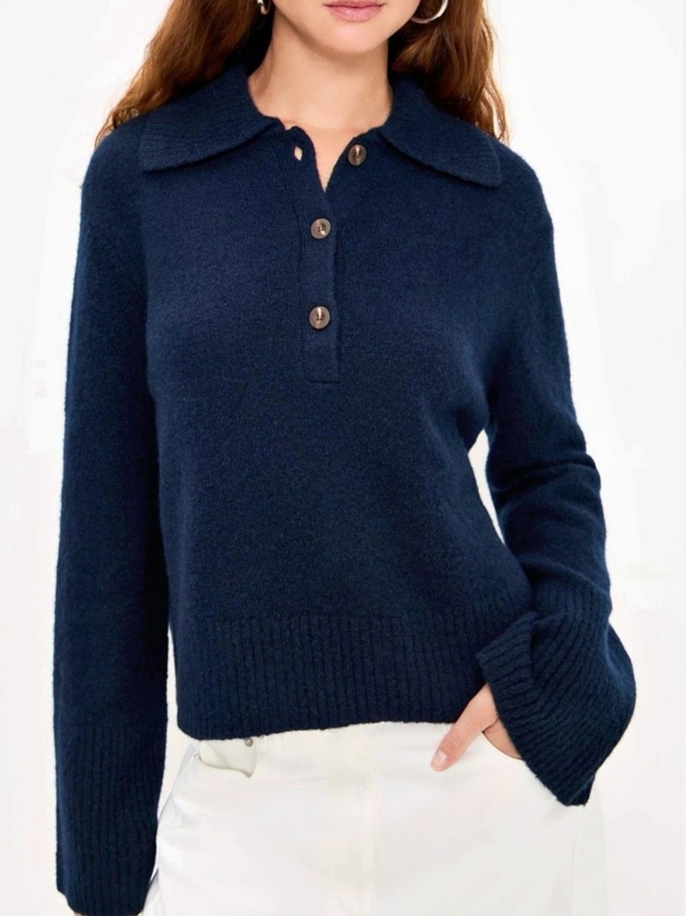 Jenni Kayne Cashmere Stevie Polo Navy Collared Sweater Size Medium